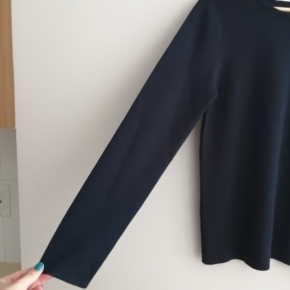 Sandro Men's Merino Wool Navy Sweater With Lamb Leather Pocket Small - Picture 7 of 15